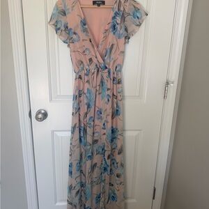 Lulu's Blush and Blue Floral Maxi Dress